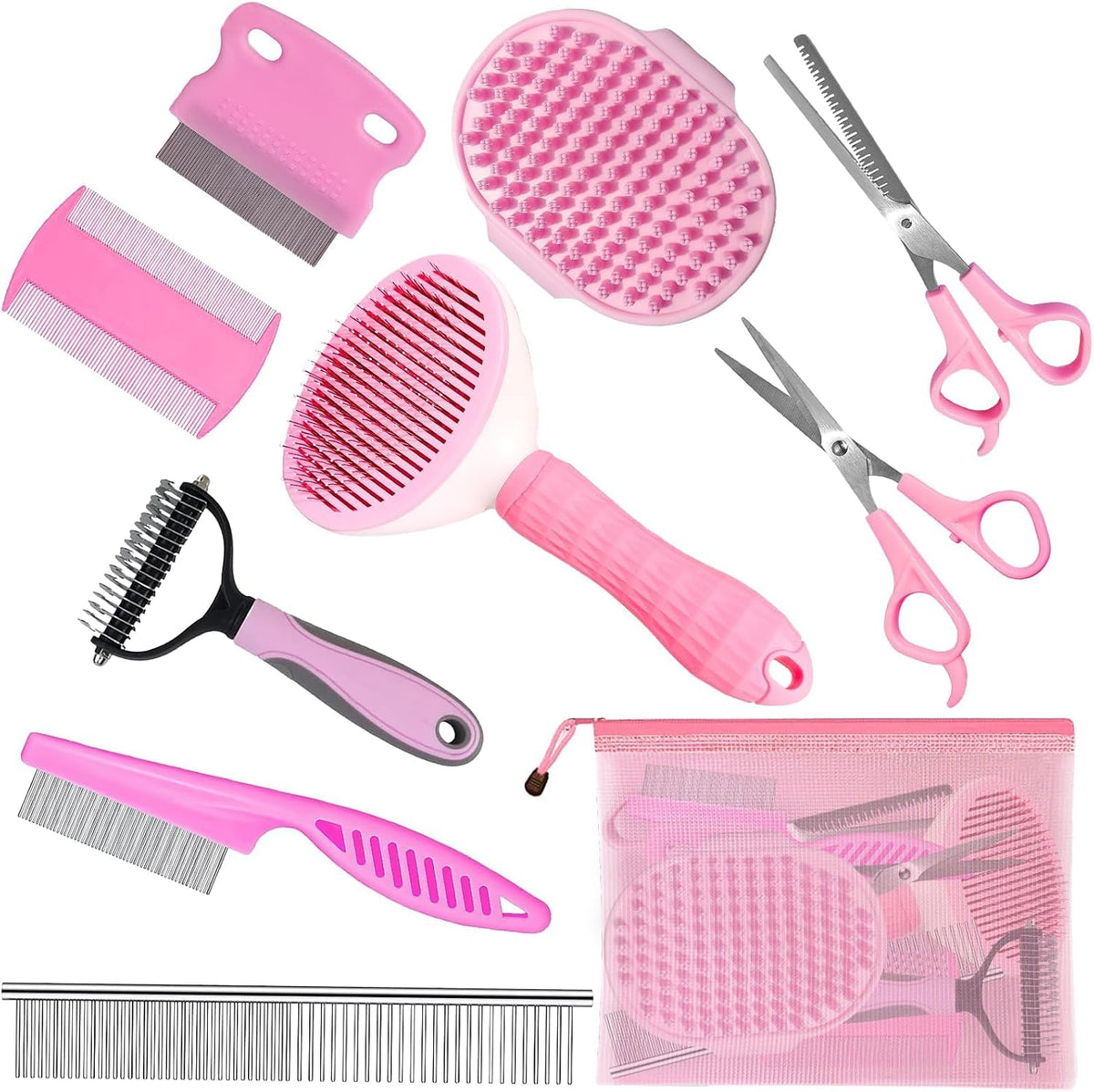 Dog Grooming Kit for Shedding, Bath Gloves - 10 PCS / Pink