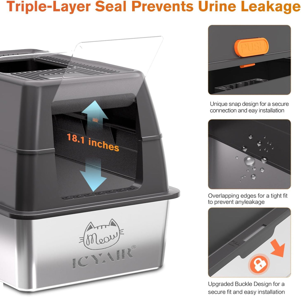 XXXL Stainless Steel Litter Box with Lid - image 4