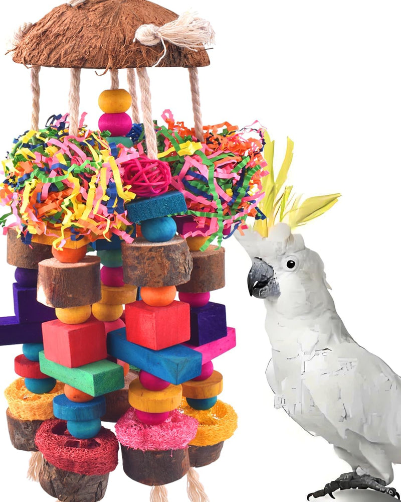 KATUMO Bird Toy, Large Parrot Natural Wooden Blocks Chewing Toy Suits for African Grey Cockatoos - Shredded paper