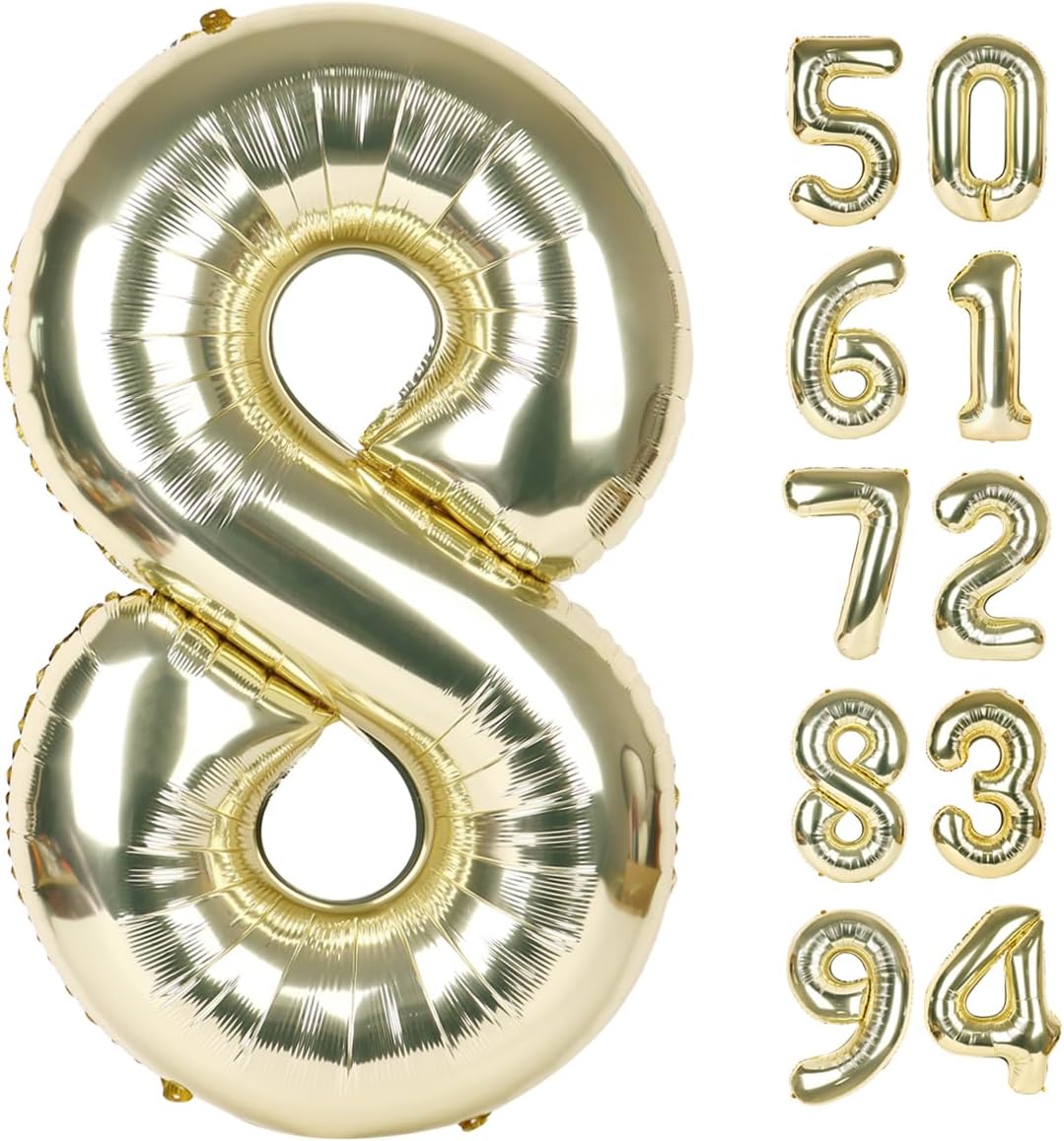 Navy Blue 1 Balloon, Number Balloon 40 Inch - Champagne Gold / Number 8