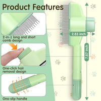 [ 2 Packs ] Pet Hair Removal Comb Flea Comb, New Cat Brush with Release Button Pet Hair Grooming Brush Supplies (Yellow+Green)