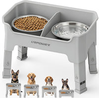 URPOWER Elevated Dog Bowls - Light Grey / Medium