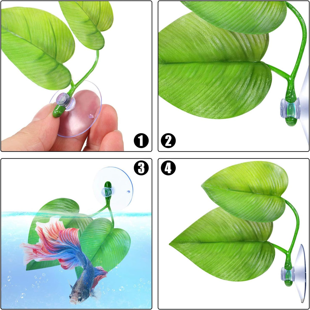 Boao 4 Pcs Betta Fish Bed Leaf Hammock Fish Tank Accessories - Double Leaf - image 3