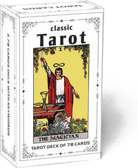 Classic tarot cards for beginners, 78-card black deck with meanings and keywords printed on each card
