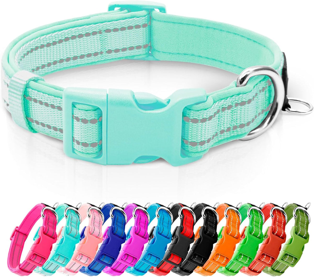 Reflective Dog Collar, Neoprene Padded Small Dog Collar, S - Small (Pack of 1) / Teal