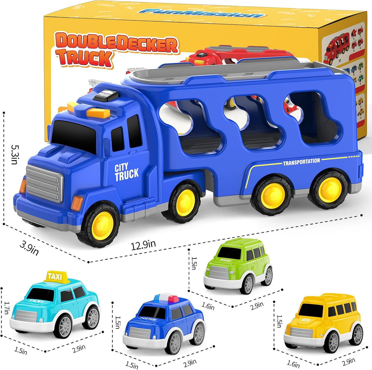 FunMission Toddlers Fire Truck for Kids 3-9 Year Old，5 in 1 Friction - 5 TRANSPORT CARS - image 2