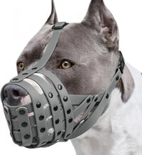 Pitbull Dog Muzzle for Large Medium Dogs Prevent Biting Scavenging – Essentials for Dogs - Grey / M [Snout Cir: 9.75"-11"]