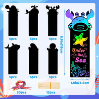JUNEBRUSHS rainbow scratch art bookmarks with bamboo scratch sticks and colored satin ropes - view 34