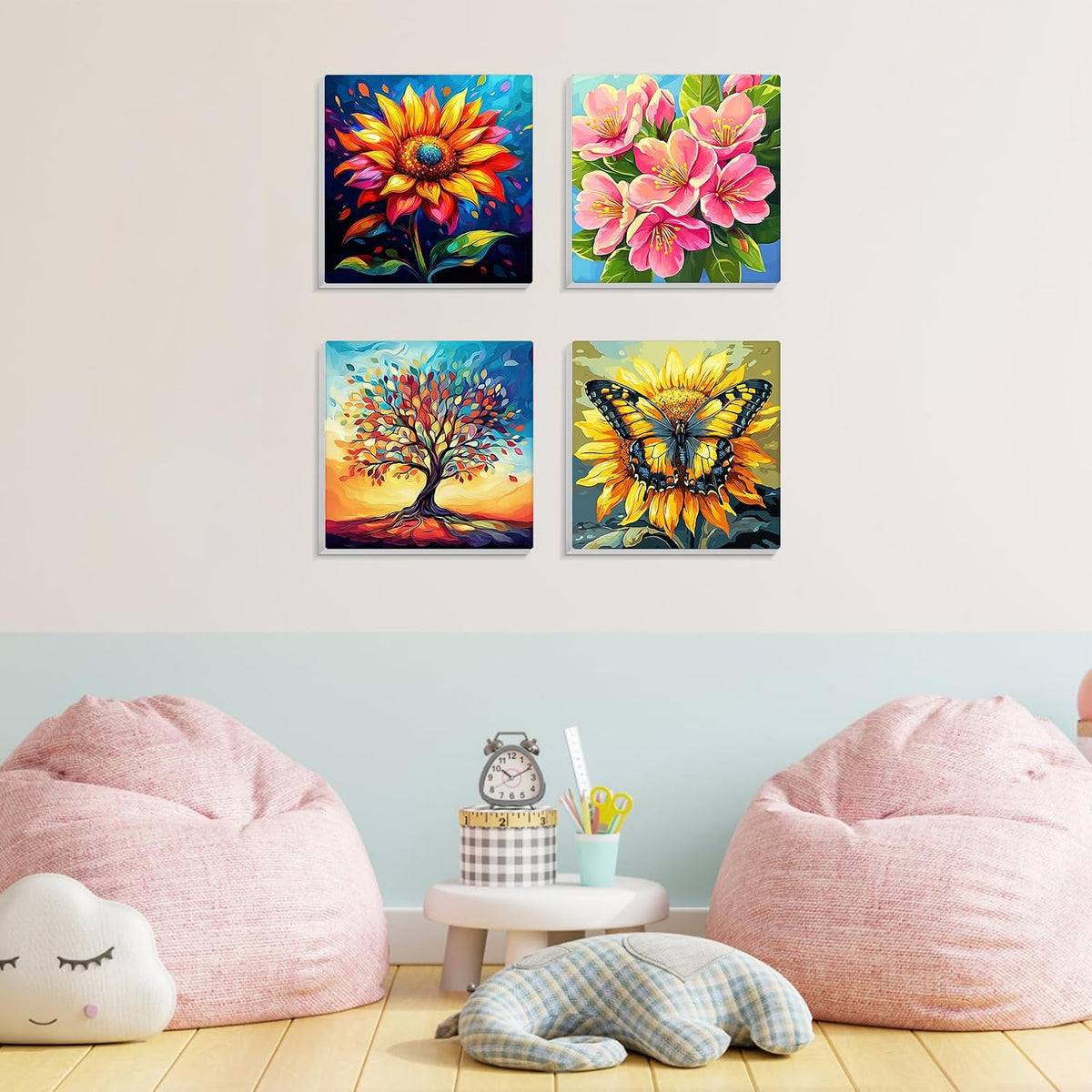 MISCER paint by numbers 4-pack with framed 8x8 inch landscape canvases, acrylic paints and brushes - view 26