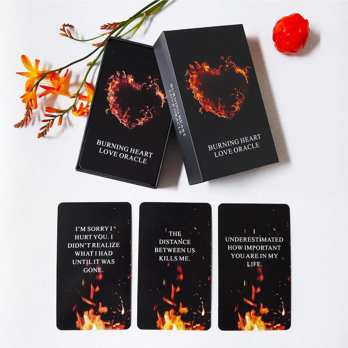 QUEENOFPAIN Burning Heart love oracle cards deck with 54 poker-sized cards and box