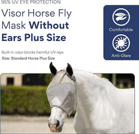 Plus-Size Horse Mask Without Ears | 95% UV Eye Protection | Built-in Visor | Breathable, Lightweight Mask | Adjustable Fit for Comfort Horse (Large Size)