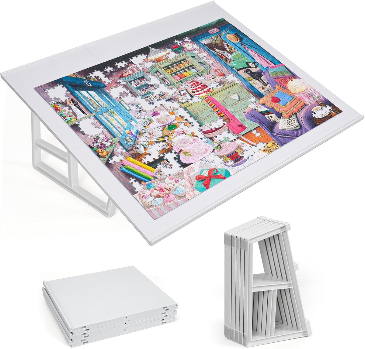 WELGEE 1000 Pieces Tilting Puzzle Board with Stand - White
