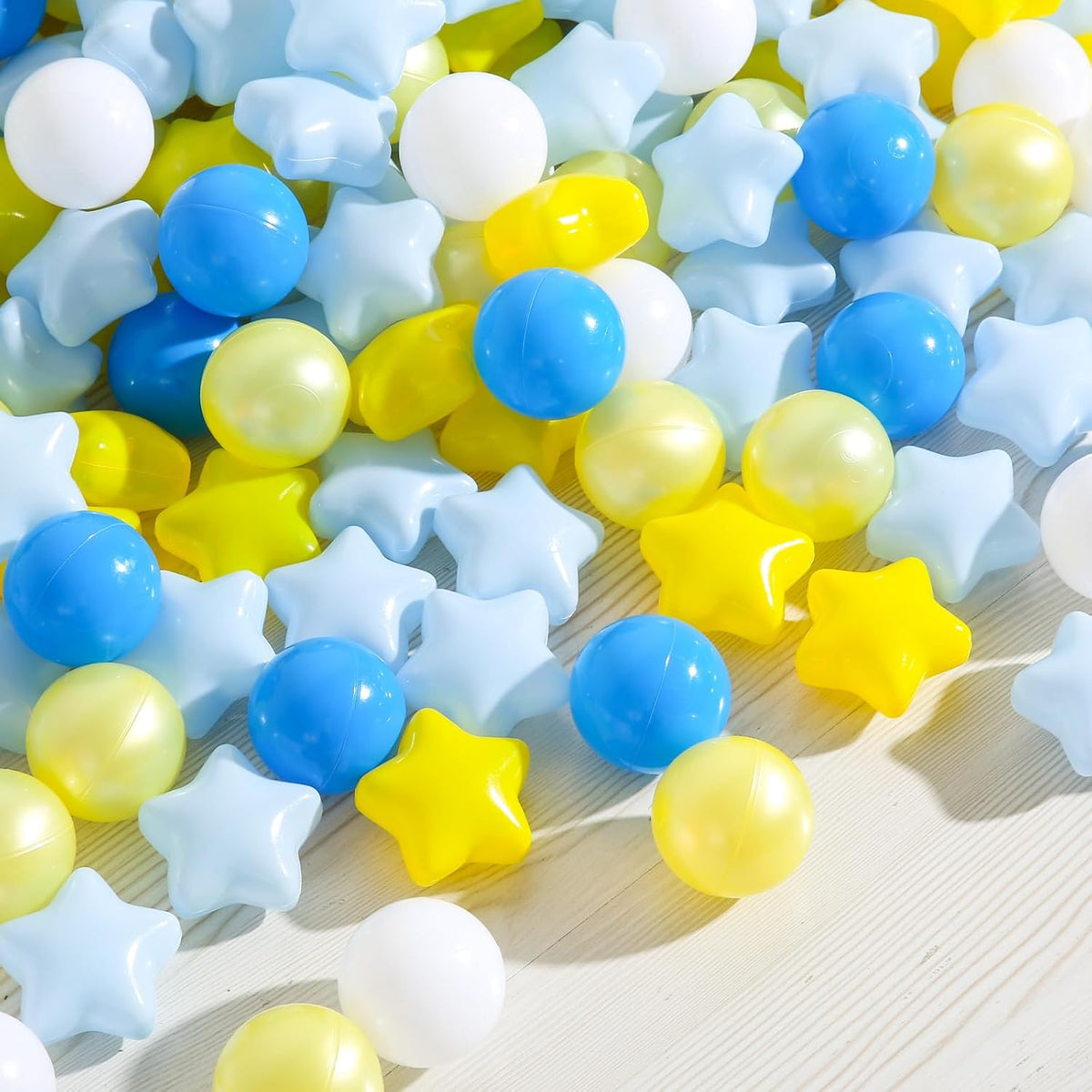 Star Ball Pit Balls for Toddlers, Ball Pool Play Tent - Blue Yellow White / 100 - image 3