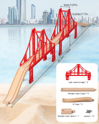 Payarma wooden train track accessories with double suspension bridge and tracks - view 3