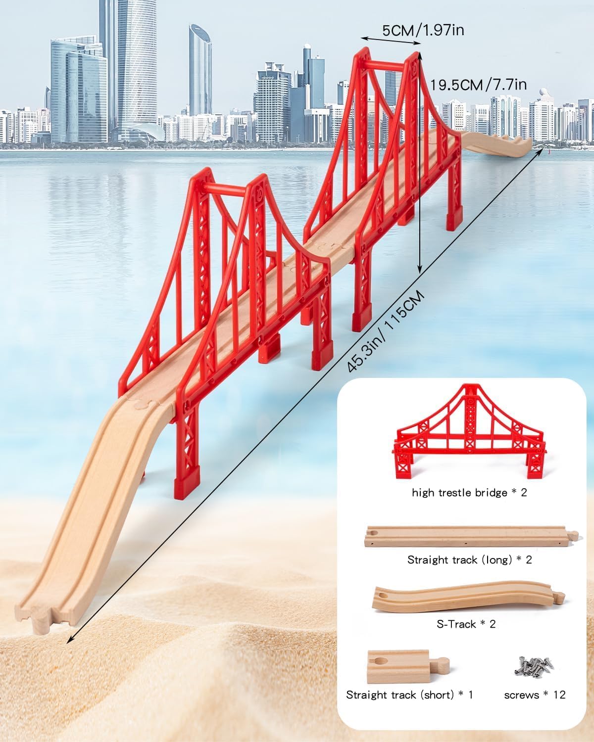 Payarma wooden train track accessories with double suspension bridge and tracks - view 3