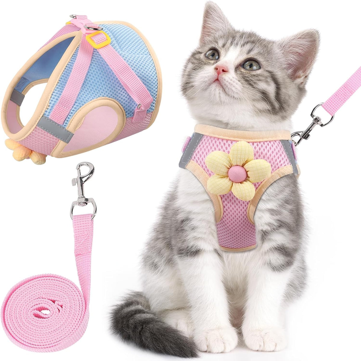 Cat Harness and Leash Set, Escape Proof Soft Vest Walk Pink XS – Essentials for Cats - Sakura pink / Small