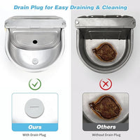 FHTONGE 304 Stainless Steel Automatic Water Dispenser with Drainage for Outdoor Big Dog, Large Auto Fill Dog Waterer Float Valves for Livestock Poultry Horse Cow Goat Pig Chicken Duck Rabbit Drinking