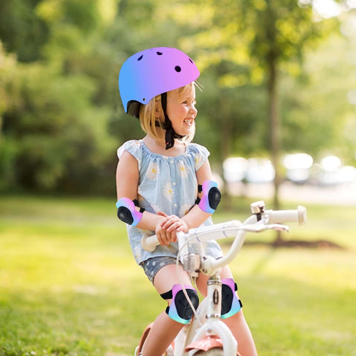 FOOKCIAN Kids Helmet,Toddler Skateboard Helmets for Ages 2-3-5-8-14 Years Boys Girls with Knee - PinkPurpleBlue / Medium: 20.47"-22.83" / 8-14 year - image 3