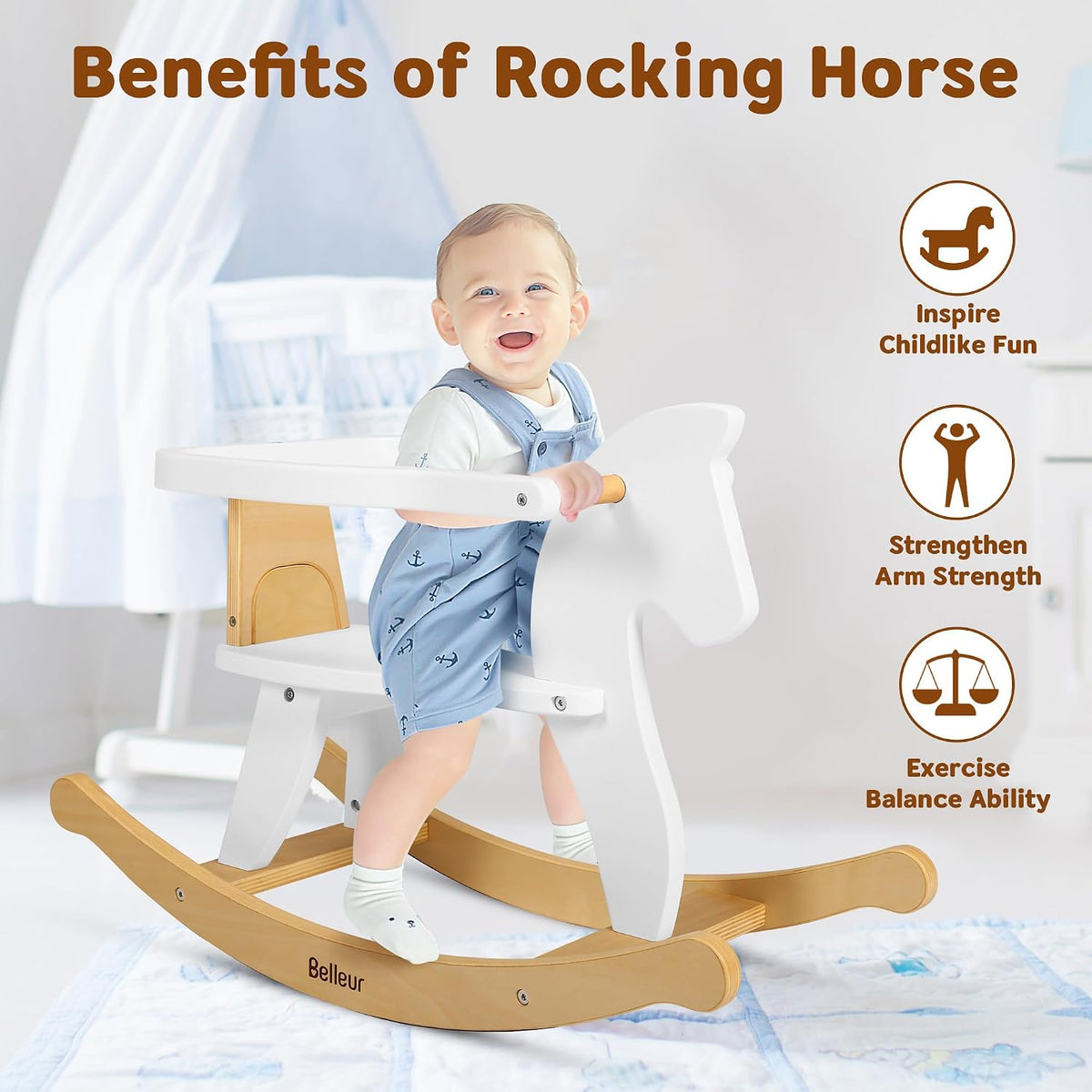 Belleur Rocking Horse for Kids 1-3 Years Old - White - image 4
