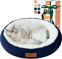 Zerbuger 20in Pink Round Dog Bed Sofa for Dogs Cats - Navy Blue / Small