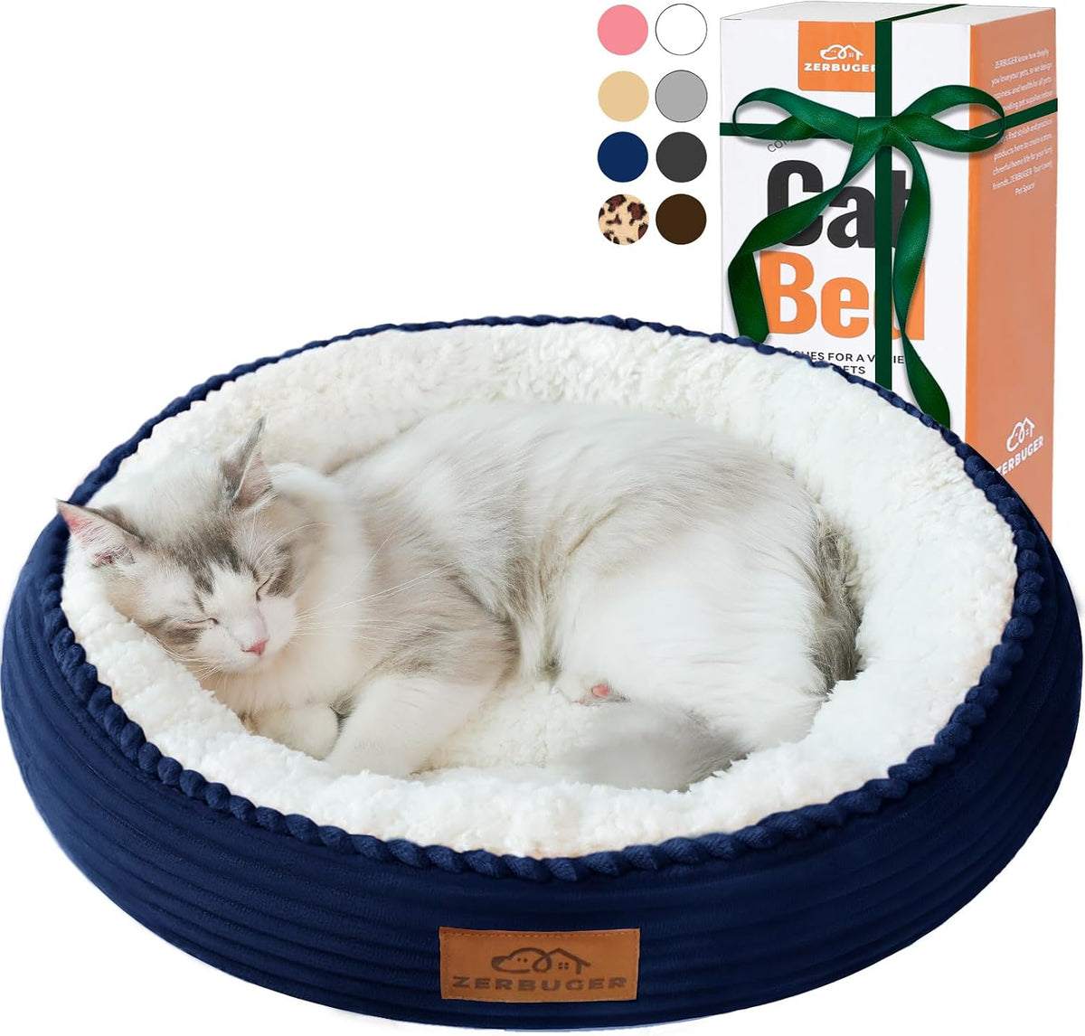 Zerbuger 20in Pink Round Dog Bed Sofa for Dogs Cats - Navy Blue / Small