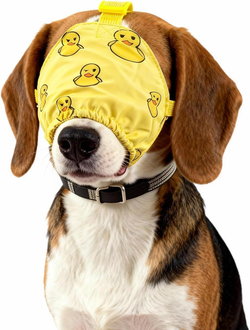 Dog Calming Cap Eye Mask Ducks Nylon Shading Pet Anxiety Mask Muzzle - Yellow Duck / L