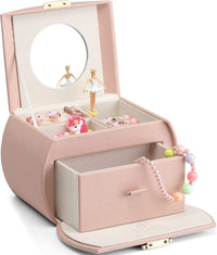 VLANDO 2 Layer Girls Musical Jewelry Box with Ballerina and Large - A.Version Pink