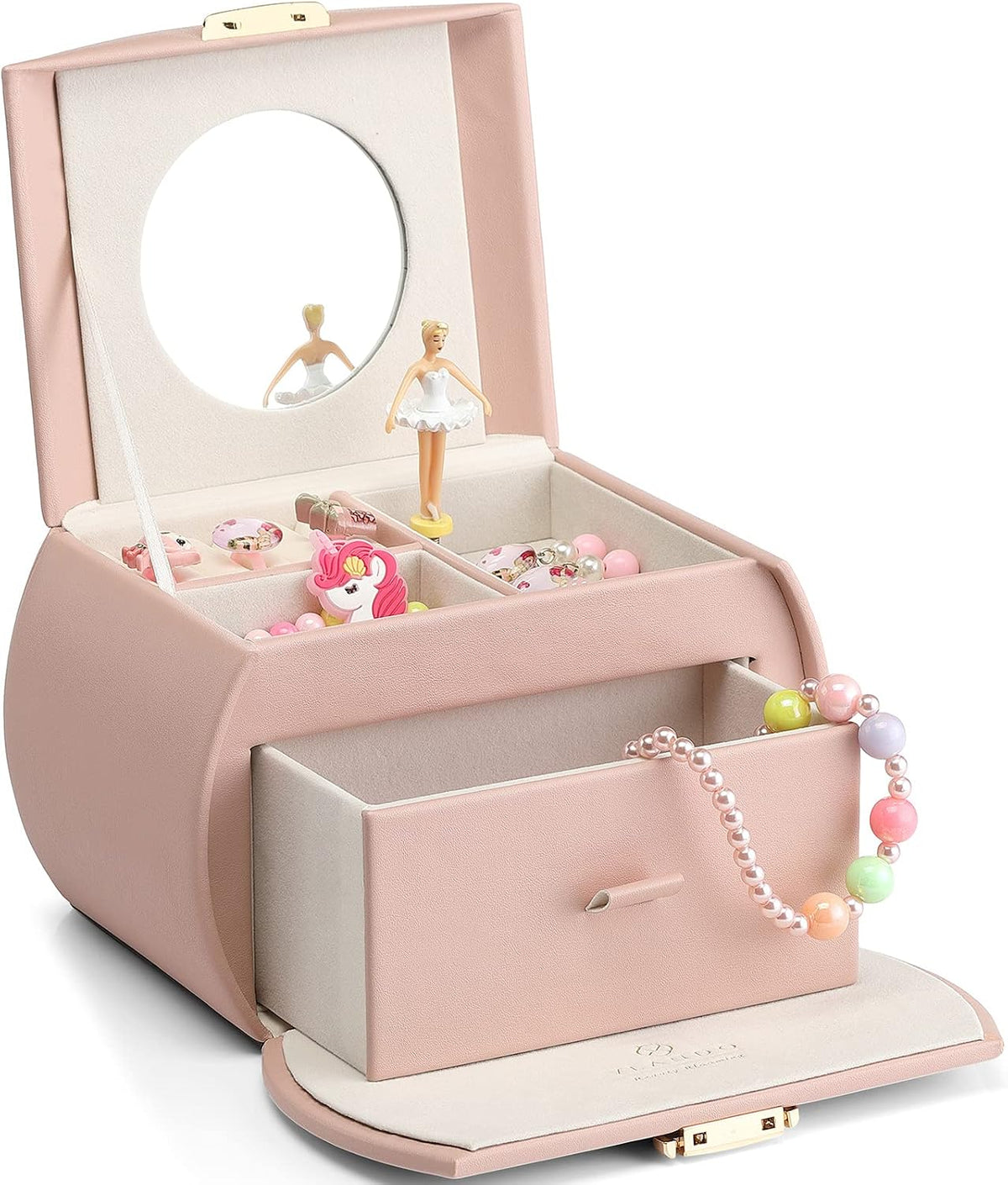 VLANDO 2 Layer Girls Musical Jewelry Box with Ballerina and Large - A.Version Pink