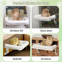 Cat Window Perch, Adjustable Cat Hammock for Large Cats, Mounts on Window Sills, Bedside, or Glass, Easy Installation and Removal, Washable Cushion Cover (20.5" W×15.7" L)
