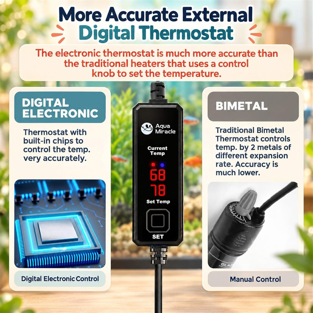 AquaMiracle 100W Dual LED Display Small Aquarium Heater for 10-20 Gal - 1-3 Gal Tanks - image 4