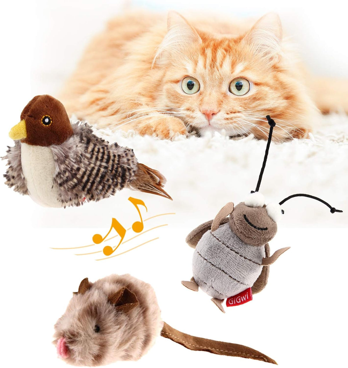 Gigwi Chirping Bird Cat Toy for Indoor Cats - Squeaky / Bird+Mouse+Cricket