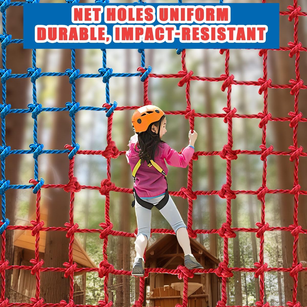 JumpTrzz polyester climbing cargo net for kids hung on a backyard swing set - view 3