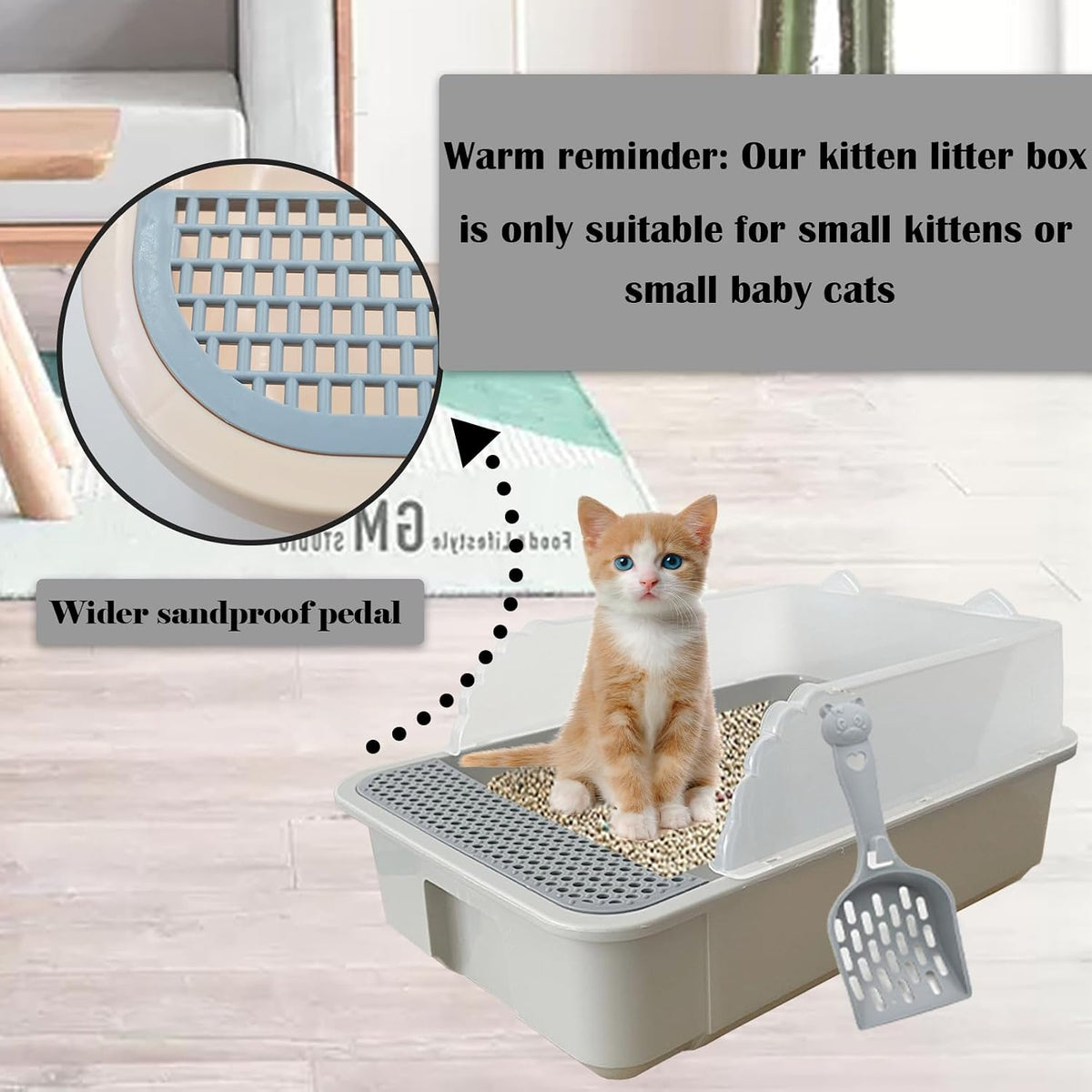Open Cat Litter Box with High Side - 【Color：Grey】 - image 4