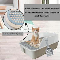 kathson Open Small Cat Litter Box with High Side,Anti-Splashing Kitten Litter Pan,Semi-Enclosed Removable Kitty Cat Toilet with Litter Sifting Scoop for Boxes Easy to Clean No Odor-Grey