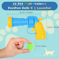 Low Noise Interactive Cat Ball Launcher Gun, 1 Noise-Reduced Launcher (New Upgraded), 20 Pcs Colorful Silent Plush Pom Pom Balls (1.2 inches), with 4 Pcs Cat Spring Toy