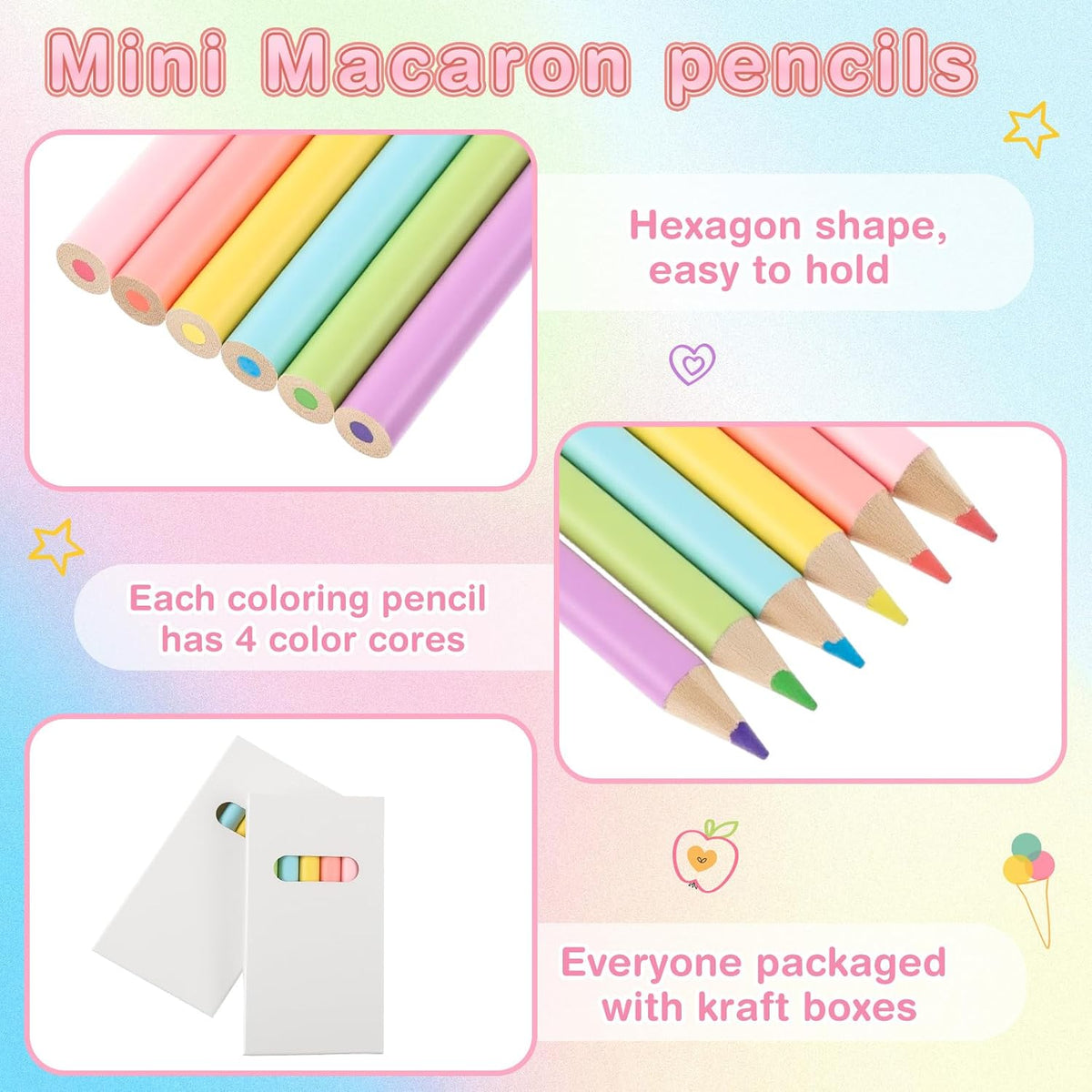 Ctosree mini colored pencils in kraft boxes, 6 natural wood pencils per box - view 15
