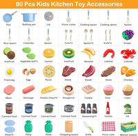 130Pcs Kitchen Playset, Toddler Pretend Cooking Play Pots, Pans - Blue / 80 Pcs - image 3