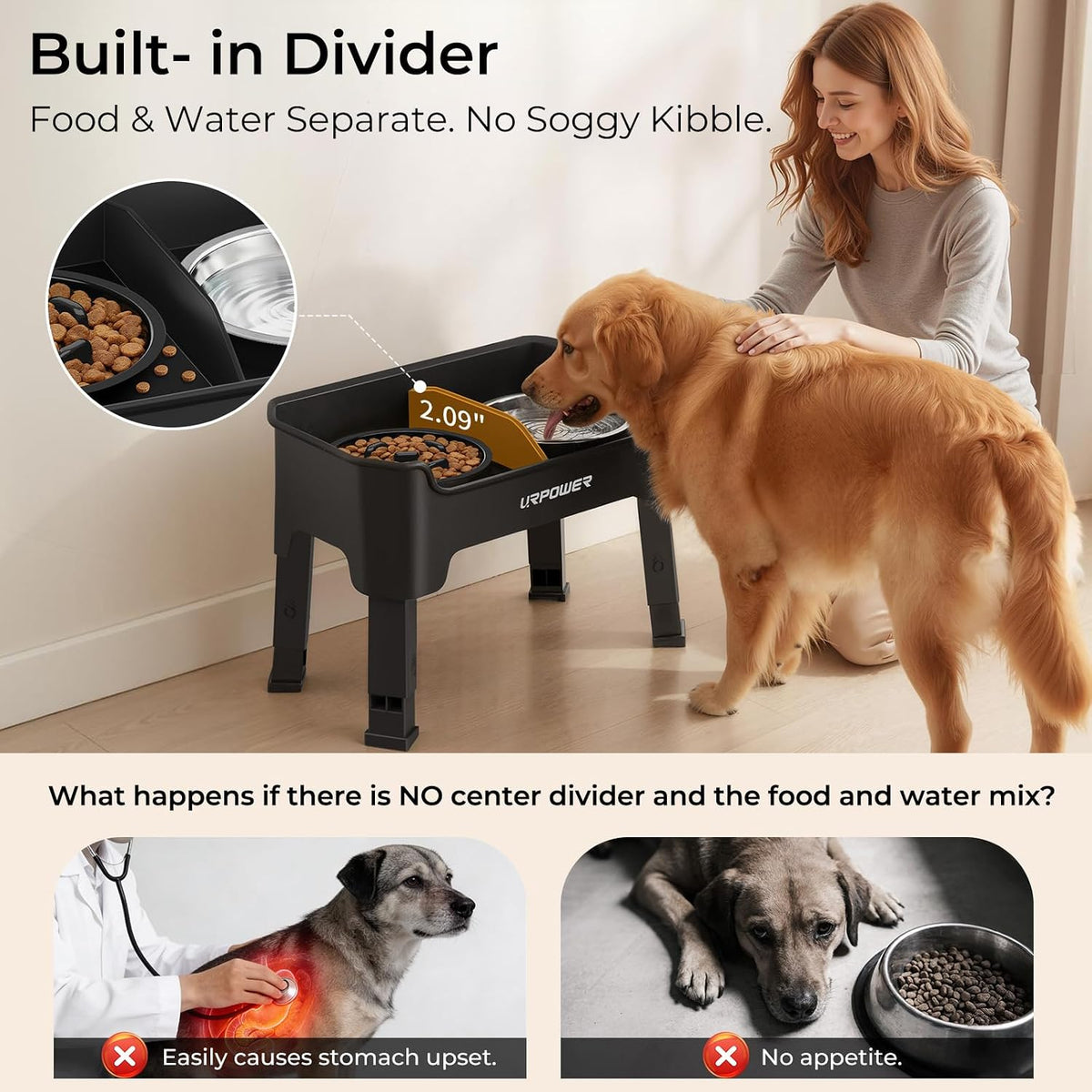 URPOWER Mess Proof Elevated Dog Bowls 4 Height Adjustable Raised Stand – Essentials for Dogs - Jet Black / Large - image 3