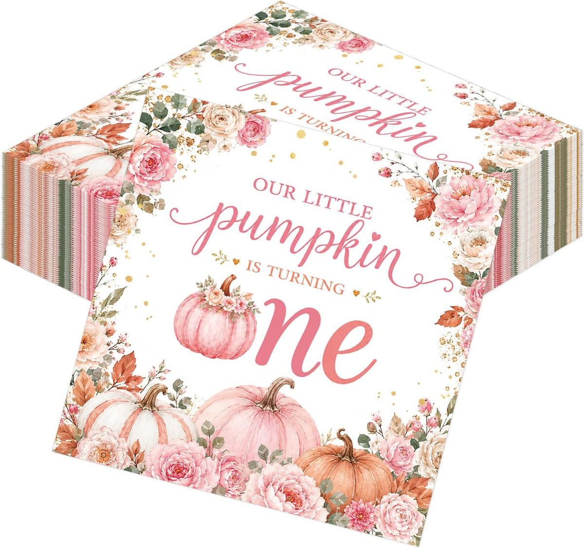 Yoyuspy 50 pink pumpkin baby shower napkins in gingham and polka dot prints - view 8