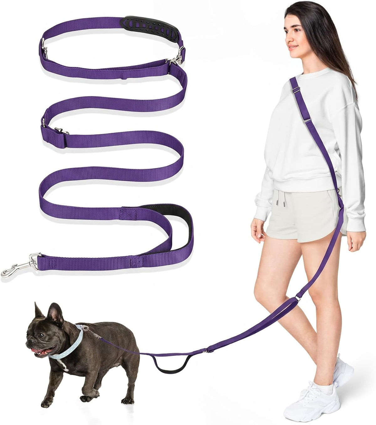 8.5ft Hands Free Dog Leash Adjustable for Medium Dogs - 8.5ft / Purple