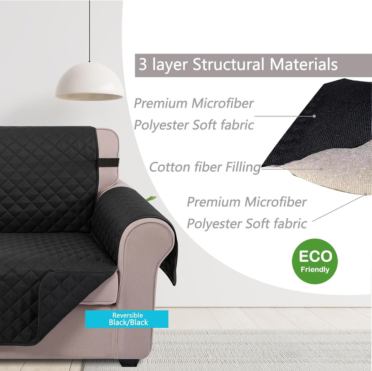U-NICE HOME Loveseat Sofa Cover for 2 Cushion Couch, Dark Grey – Essentials for Pets - Black/Black / 45''loveseat-small - image 4
