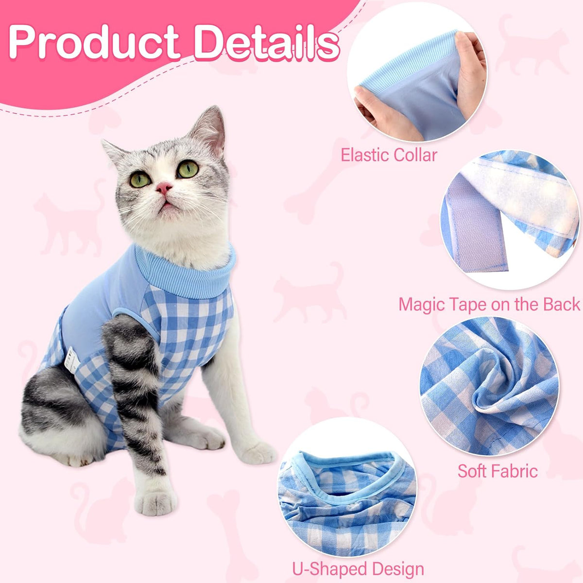 Cat Recovery Suit for Abdominal Wounds Cat Onesie After Surgery Female – Essentials for Cats - Z-Blue / Large - image 3