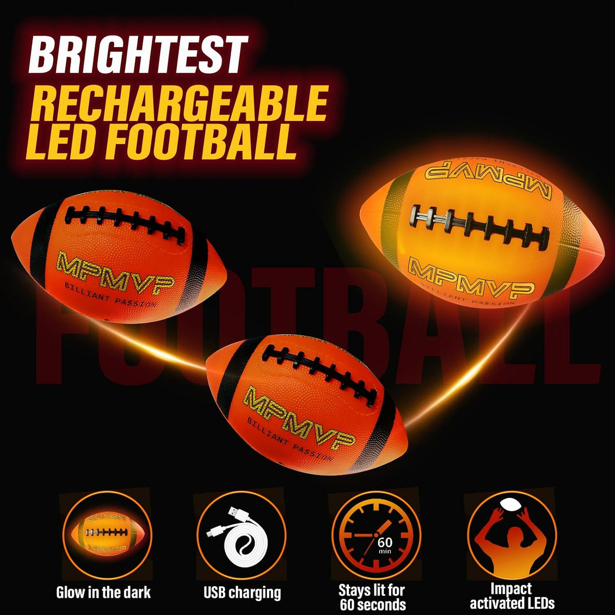 Glow in The Dark Football, Light Up LED Football Size 6 - Size 6 - image 3