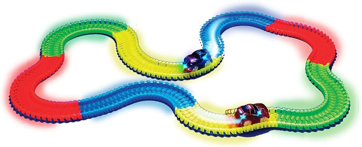 Magic Tracks Crash Theme Race Car Track Set for kids 2 Cars - Race Track Flex & Glow