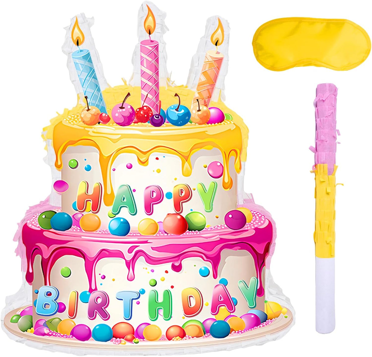 Princess Castle Pinata - Pink Castle Pinata with Blindfold and Bat for Girls Kids Princess Theme - Cake
