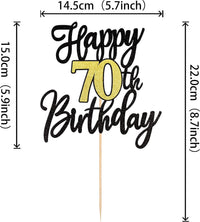 1 PCS Happy 60th Birthday Cake Topper Black Gold Glitter Cheers to 60 - 70th - image 2