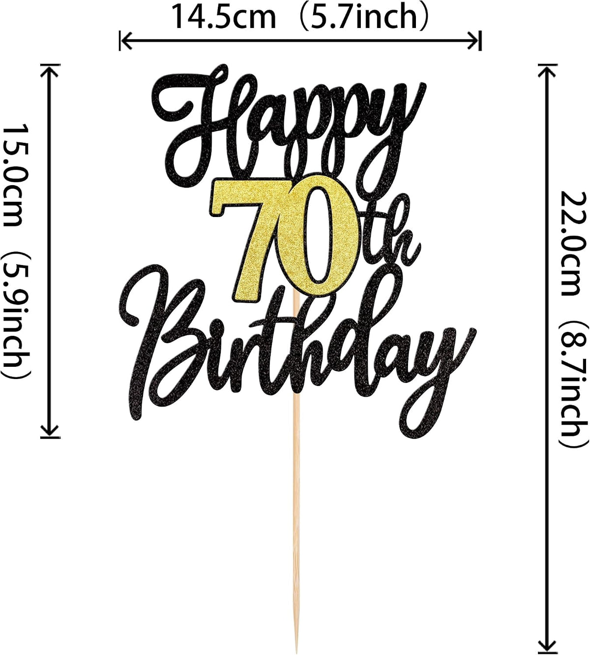 1 PCS Happy 60th Birthday Cake Topper Black Gold Glitter Cheers to 60 - 70th - image 2