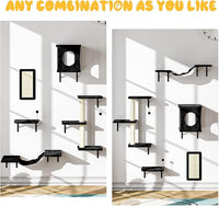 NUNU LAB Cat Wall Shelves, 10-in-1 Wall-Mounted Cat Furniture Set, Large Cat Climber Set with House, Bridge, Steps, Scratcher, DIY Playground, Shelves for Indoor Wall Furniture Set - Black