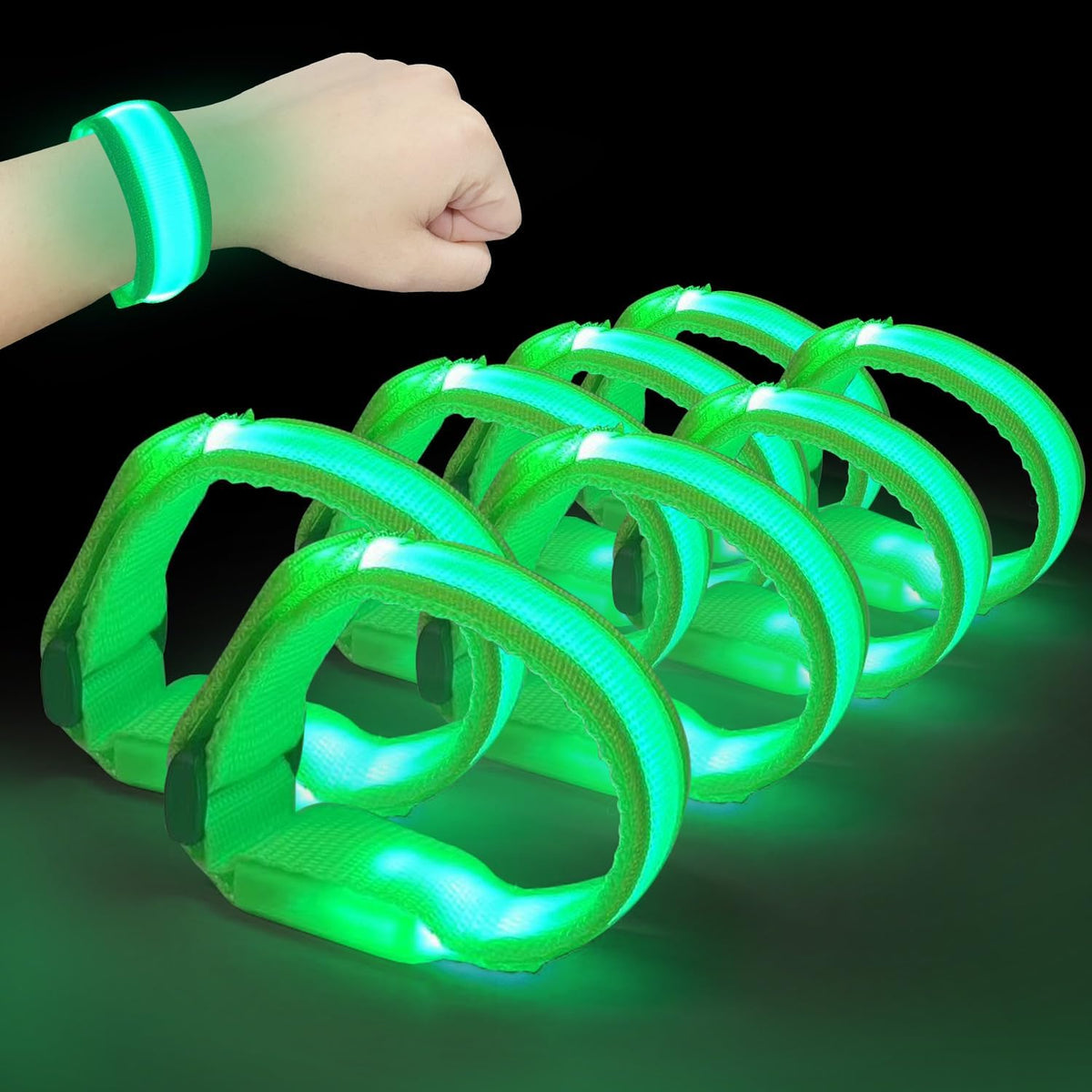 M.best 8pcs LED Light Up Bracelets Glow Flashing Wristbands Glow - 8pcs Green