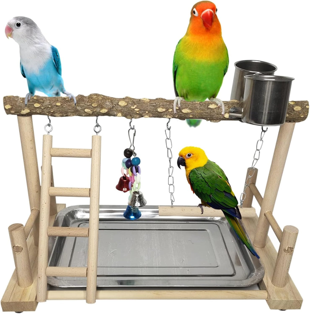 PINVNBY Bird Playground Parrot Playstand Birds Play Stand Wood - One Floor With Ladder